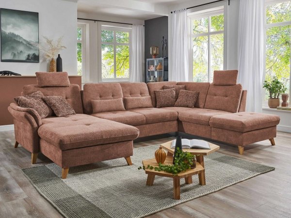 Rohová sedací souprava do tvaru U s nastavitelnou hloubkou sedáku HEDEN