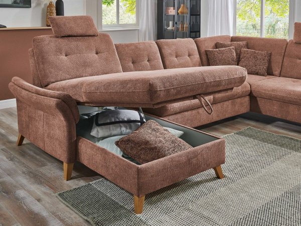 Rohová sedací souprava do tvaru U s nastavitelnou hloubkou sedáku HEDEN