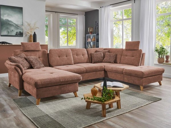 Rohová sedací souprava do tvaru U s nastavitelnou hloubkou sedáku HEDEN