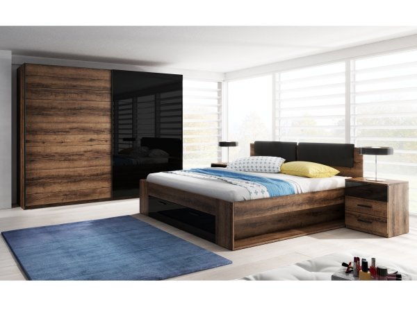 Šatní skříň s posuvnými dveřmi GALAXY dub Monastery/černý lesk