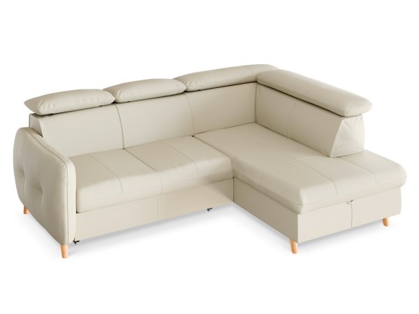 Malá kožená rohová rozkládací sedací souprava LUGO s nastavitelnými opěrkami hlavy