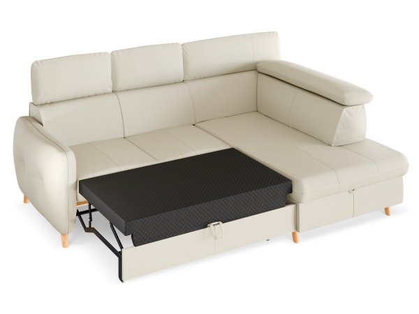 Malá kožená rohová rozkládací sedací souprava LUGO s nastavitelnými opěrkami hlavy
