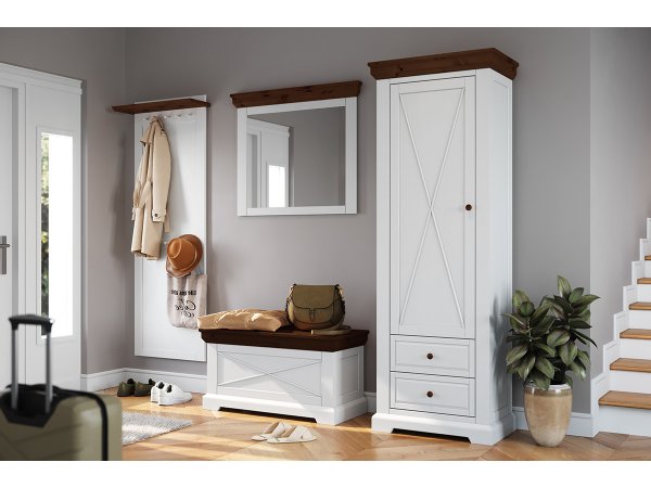 Skříň do předsíně (typ 27) RONE borovice masiv bílá/tabák