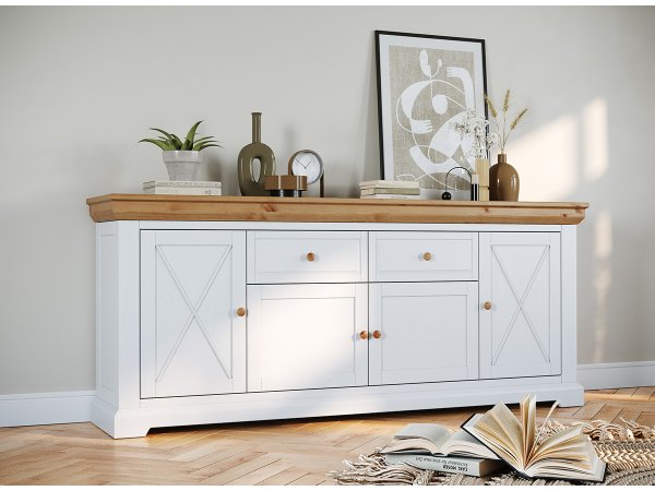 Komoda do obývacího pokoje (typ 05) RONE bílá/borovice