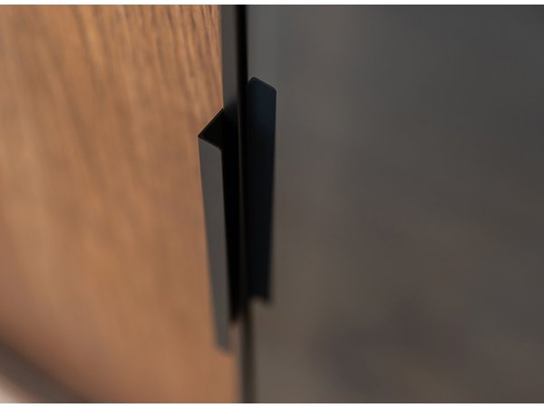 Dubová komoda LOFT s barem a proskleným čelem, tabák