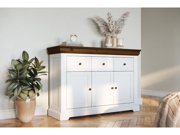 Komoda do obývacího pokoje (typ 42) RONE borovice masiv bílá/tabák