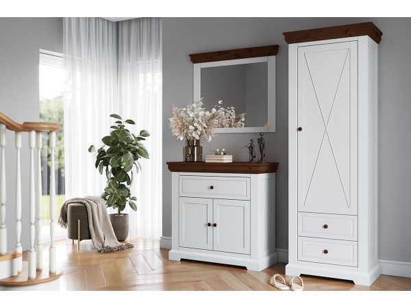 Skříň do předsíně (typ 27) RONE borovice masiv bílá/tabák