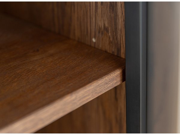 Dubová vitrína LOFT s proskleným čelem, tabák