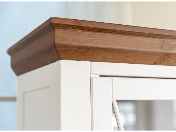 Vitrína do obývacího pokoje (typ 01) RONE borovice masiv bílá/tabák