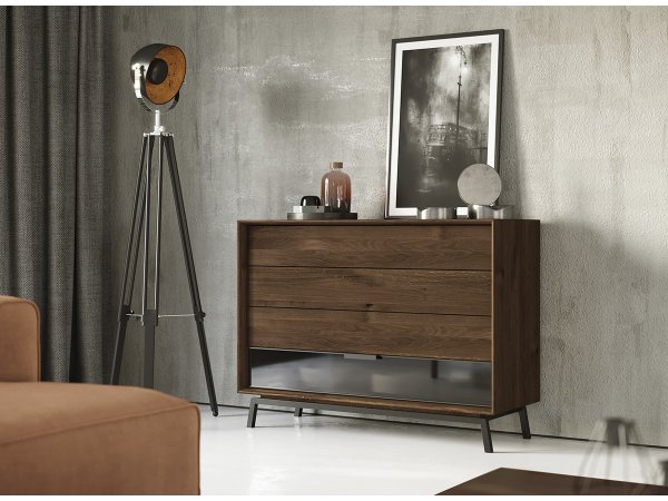 Dubová komoda se sklem LOFT, tabák