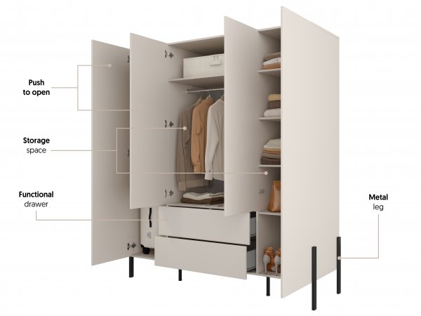 Sestava nábytku do ložnice JUKON 3 cashmere/černé kovové nohy