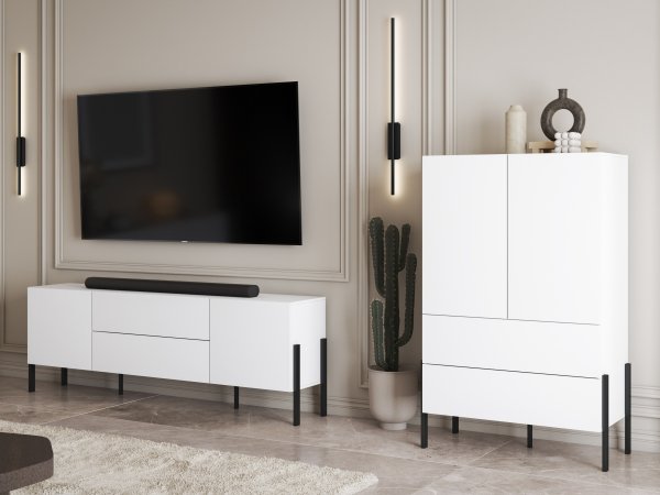 Sestava nábytku do obývacího pokoje JUKON 3 bílá supermatt/černé kovové nohy