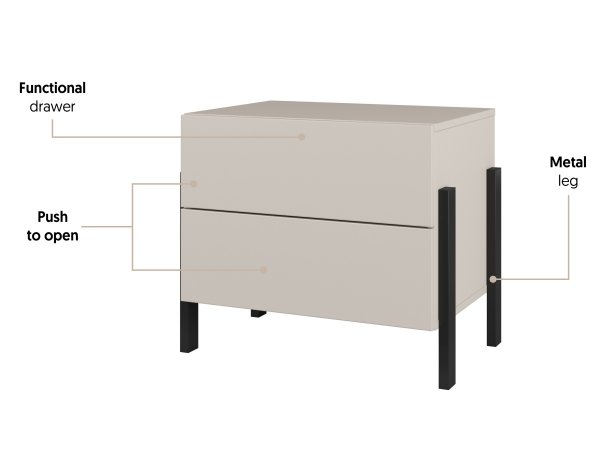 Sestava nábytku do ložnice JUKON 3 cashmere/černé kovové nohy