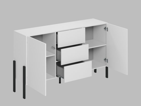 Komoda do obývacího pokoje (typ 43) JUKON bílá supermatt/černé kovové nohy