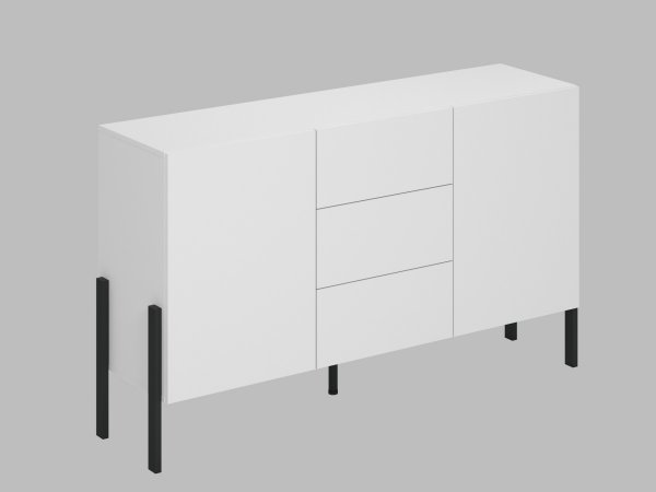 Komoda do obývacího pokoje (typ 43) JUKON bílá supermatt/černé kovové nohy