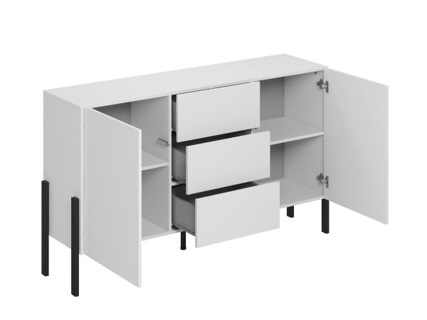 Komoda do obývacího pokoje (typ 43) JUKON bílá supermatt/černé kovové nohy