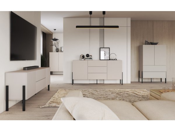 Komoda do obývacího pokoje JUKON (typ 26) cashmere/černé kovové nohy