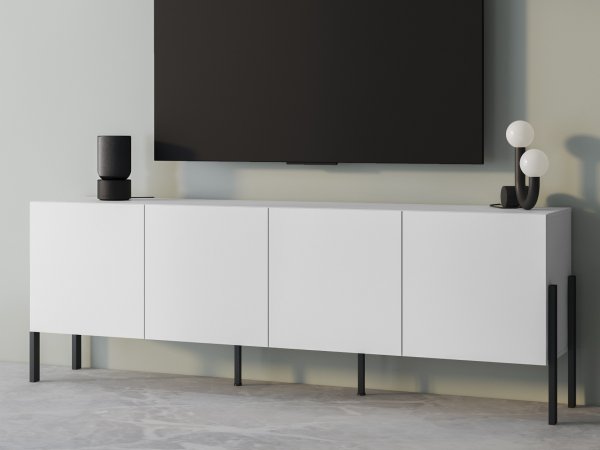 Televizní komoda (typ 25) JUKON bílá supermatt/černé kovové nohy