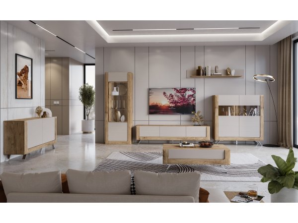 Nábytek do obývacího pokoje KASAI zlatý dub Harbor/kašmír