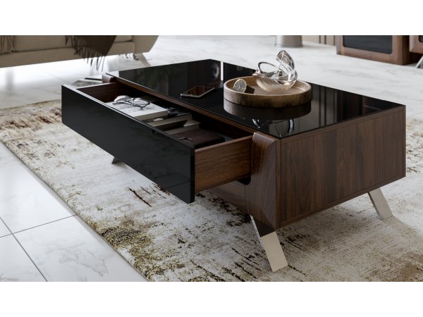 Nábytek do obývacího pokoje KASAI ořech Columbia/černý lesk