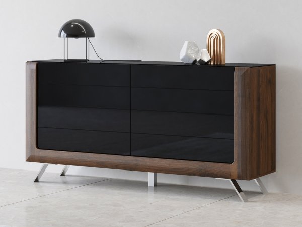 Nábytek do obývacího pokoje KASAI ořech Columbia/černý lesk