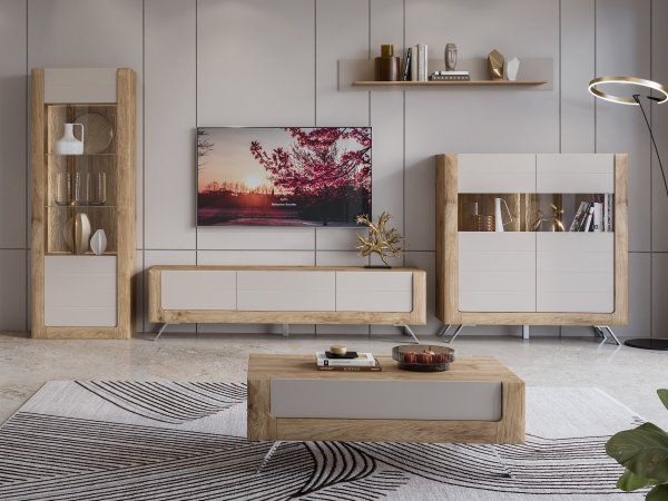 Nábytek do obývacího pokoje KASAI zlatý dub Harbor/kašmír