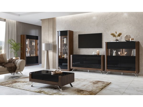 Nábytek do obývacího pokoje KASAI ořech Columbia/černý lesk