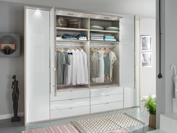 Luxusní skříň KANSAS champagne/bílé sklo