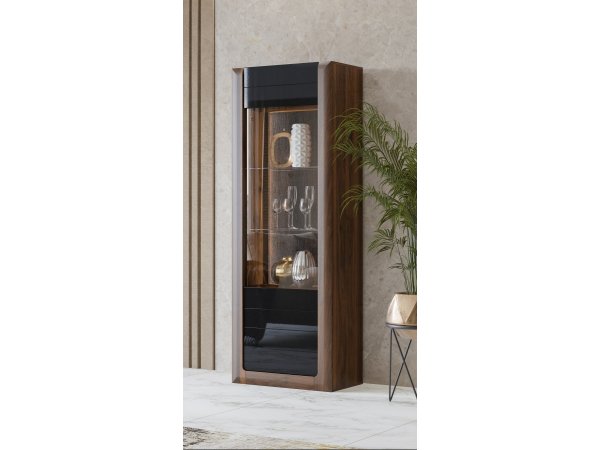 Nábytek do obývacího pokoje KASAI ořech Columbia/černý lesk