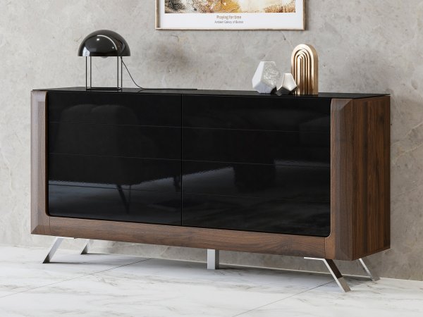 Nábytek do obývacího pokoje KASAI ořech Columbia/černý lesk