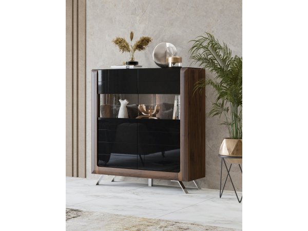 Nábytek do obývacího pokoje KASAI ořech Columbia/černý lesk