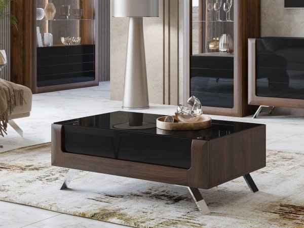 Nábytek do obývacího pokoje KASAI ořech Columbia/černý lesk