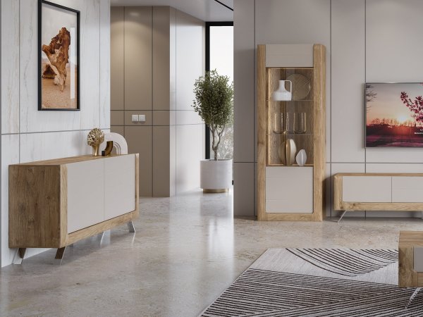 Nábytek do obývacího pokoje KASAI 2 zlatý dub Harbor/kašmír