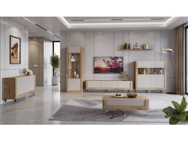 Nábytek do obývacího pokoje KASAI zlatý dub Harbor/kašmír