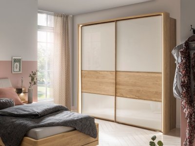Šatní skříň s posuvnými dveřmi KIRUNA dub/sklo champagne