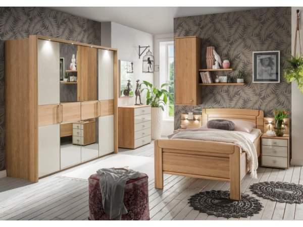 Ložnicová sestava pro jednu osobu KIRUNA dub/sklo champagne