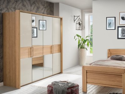 Šatní skříň s otočnými dveřmi KIRUNA dub/sklo champagne