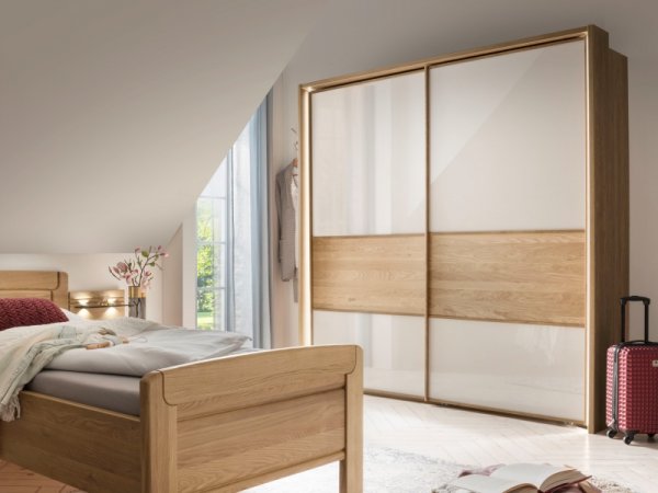 Šatní skříň s posuvnými dveřmi KIRUNA dub/sklo champagne