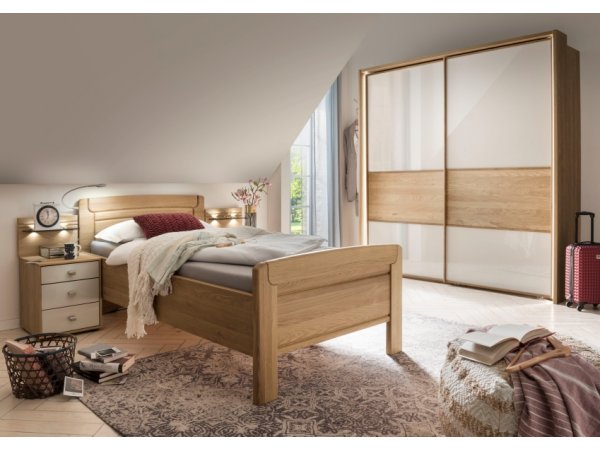 Šatní skříň s posuvnými dveřmi KIRUNA dub/sklo champagne