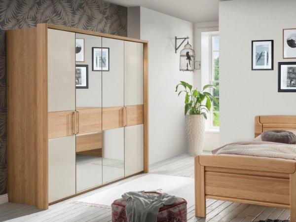 Ložnicová sestava pro jednu osobu KIRUNA dub/sklo champagne