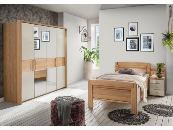 Noční stolek KIRUNA dub/sklo champagne