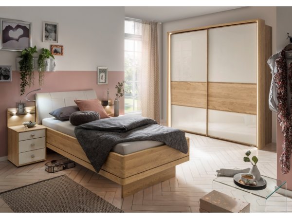 Noční stolek KIRUNA dub/sklo champagne