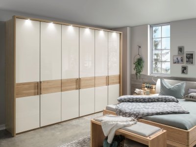 Šatní skříň s otočnými dveřmi KIRUNA 2 dub/sklo champagne