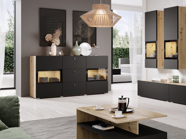 Komoda BAROS dub artisan/černý supermat