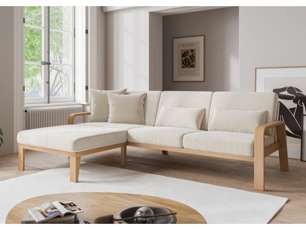 Rohová sedací souprava s dřevěnými područkami KOLDING