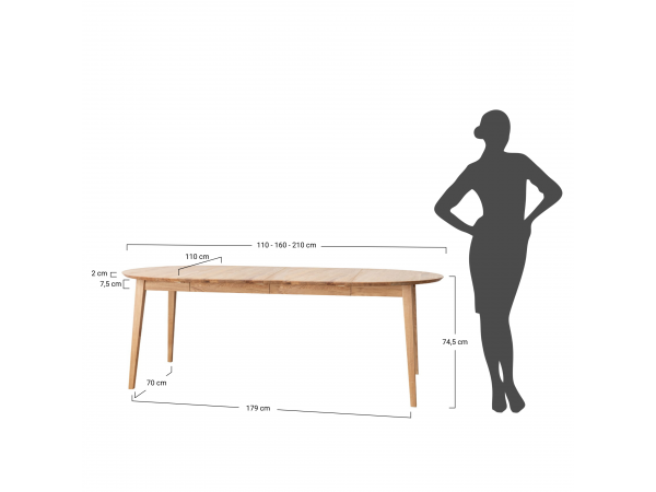 Kulatý rozkládací jídelní stůl TELLO 110 cm až 210 cm z dubového masivu