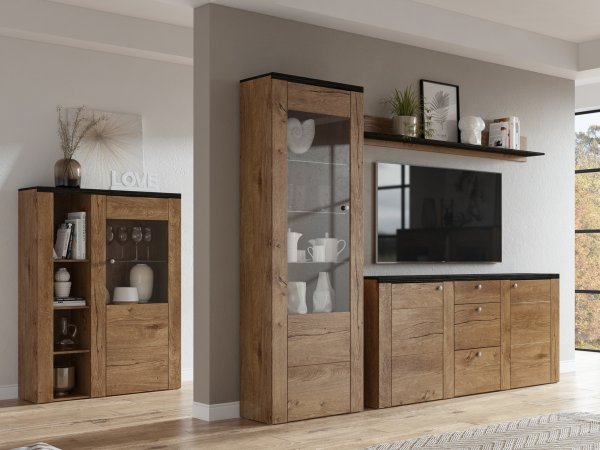 Moderní komoda s vitrínou LARONA typ 46 dub Lefkas/touchwood