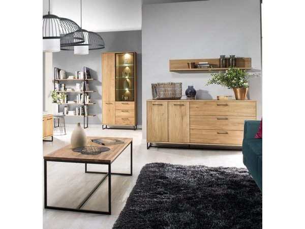 Komoda s vitrínou LAGOS (typ 45) dub přírodní olejovaný