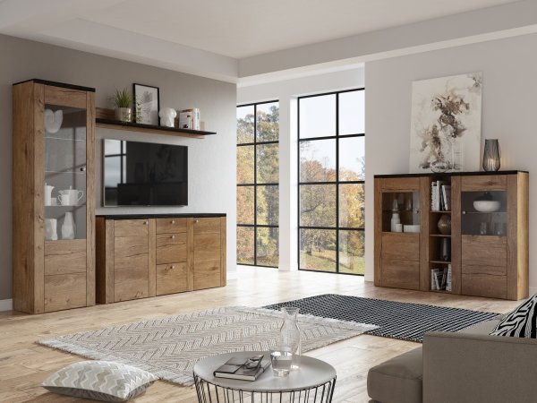 Moderní komoda s vitrínou LARONA typ 46 dub Lefkas/touchwood