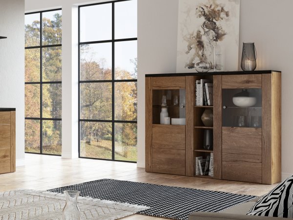 Moderní komoda s vitrínou LARONA typ 46 dub Lefkas/touchwood